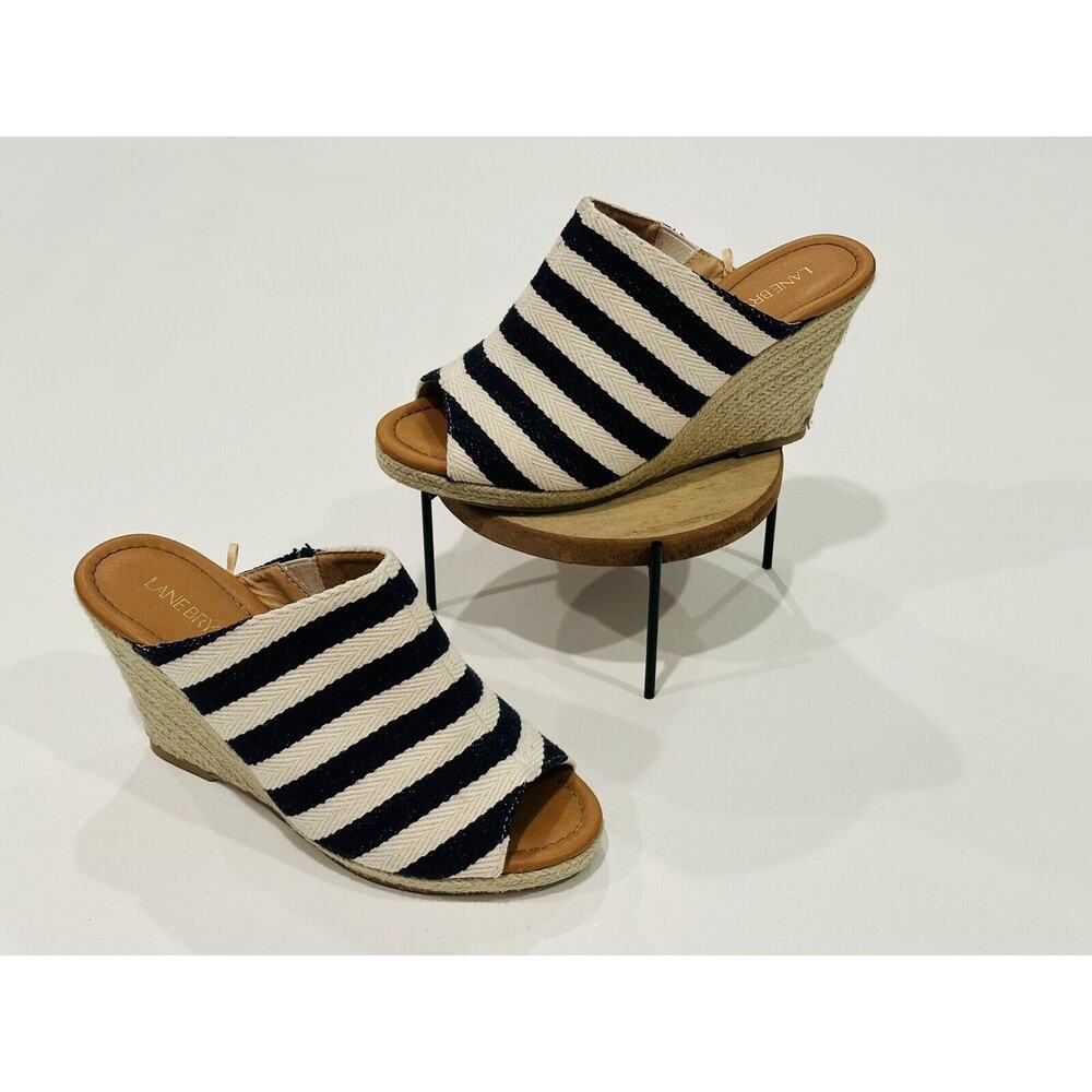 Lane Bryant Women’s Striped Fabric Espadrille Wedge Sandals Blue Beige Size 8 W